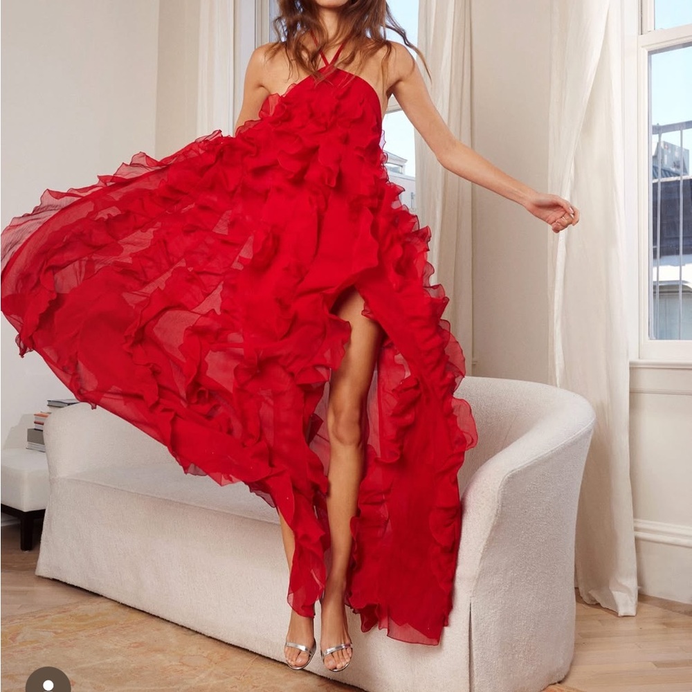 PatBO Vibrant Red Ruffled Maxi Dress size 4 New w tags